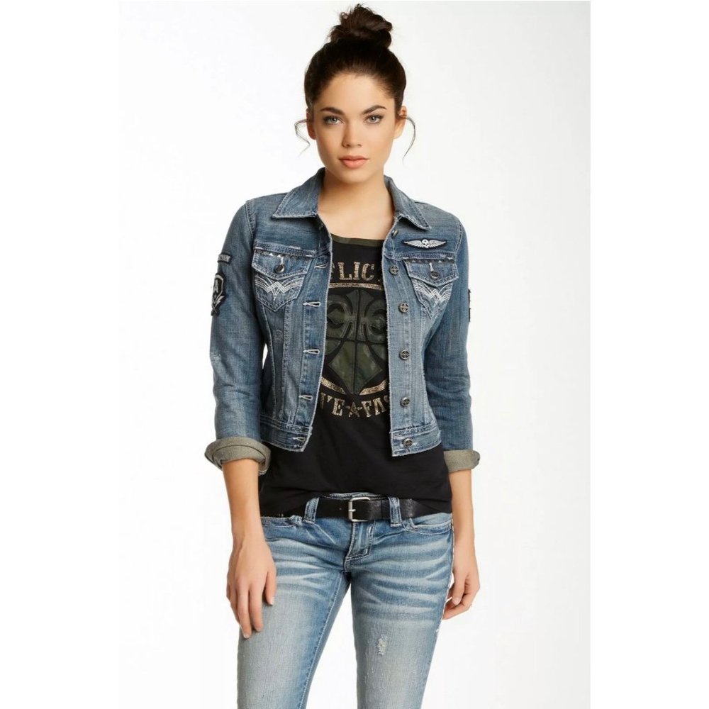AFFLICTION Women's DENIM JACKET THUNDER JACKET - Picture 5 of 9